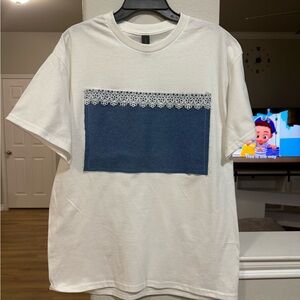 Gildan White T-Shirt with Blue Lace Accent